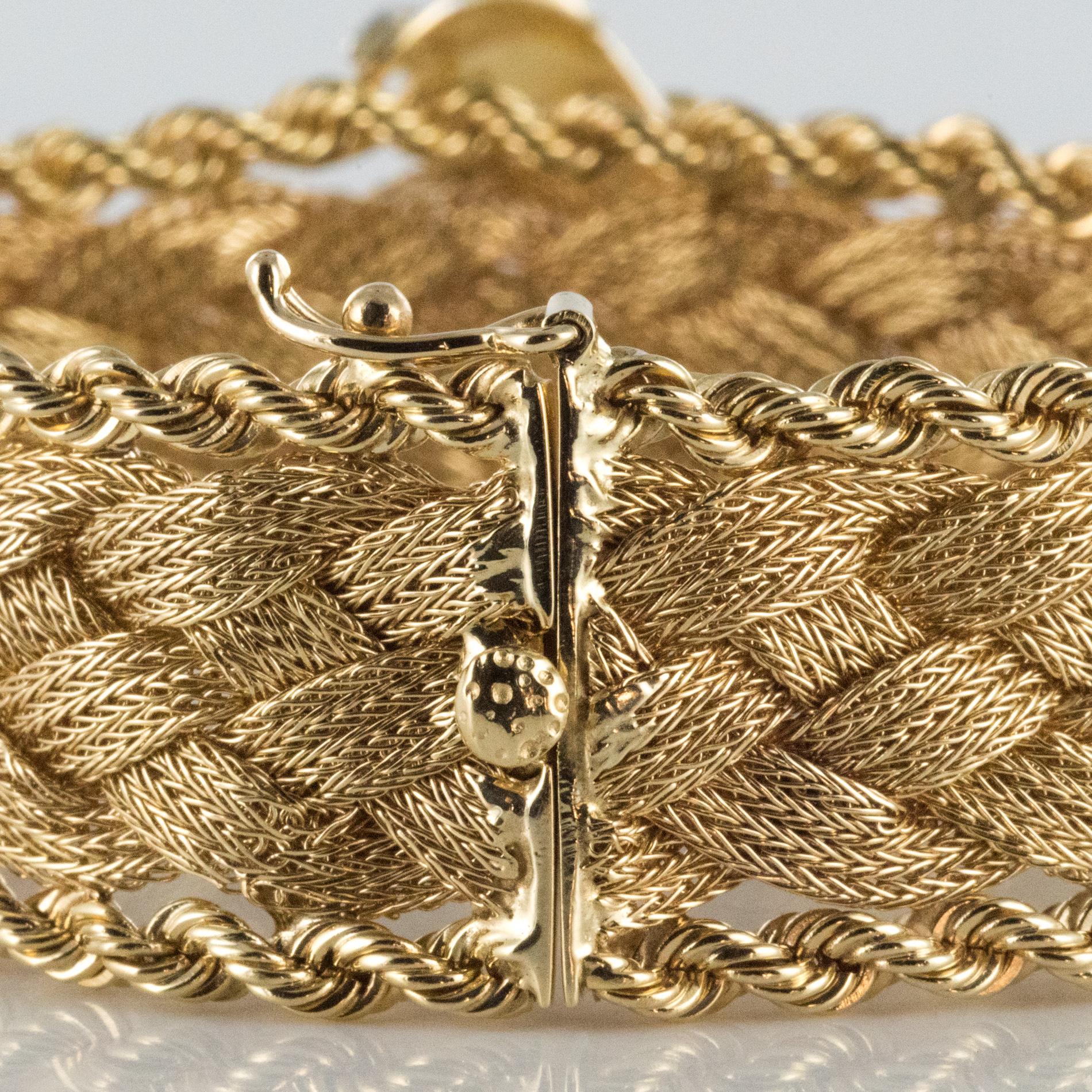 1960s Retro Yellow Gold Braids Diamonds Pair of Bracelets 12