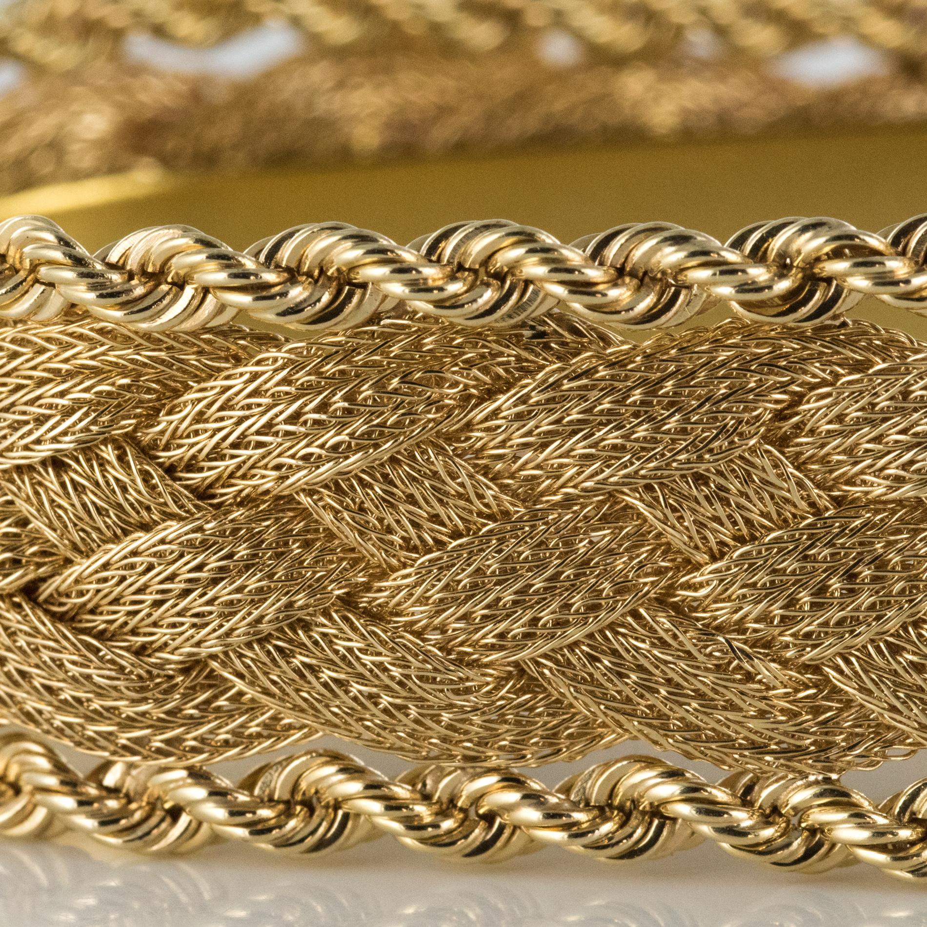 1960s Retro Yellow Gold Braids Diamonds Pair of Bracelets 1