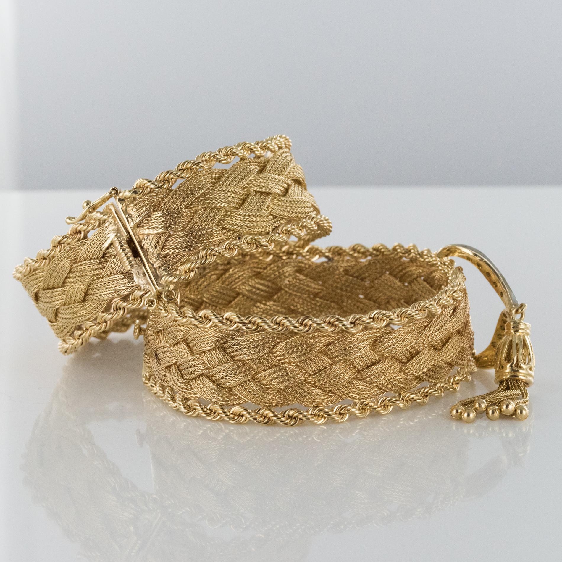 1960s Retro Yellow Gold Braids Diamonds Pair of Bracelets 4