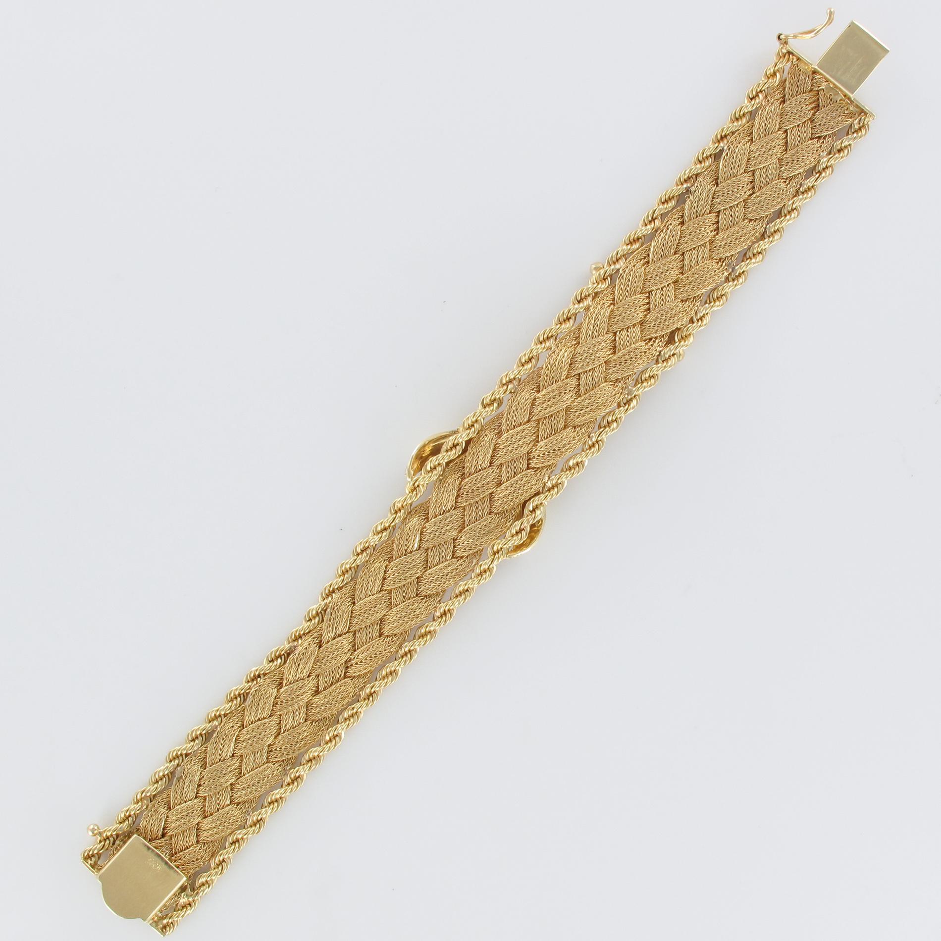 1960s Retro Yellow Gold Braids Diamonds Pair of Bracelets 10