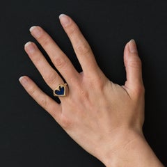 1960s Retro Lapis Lazuli Diamond Heart Shape Yellow Gold Ring