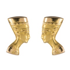 Modern Nefertiti 18 Karat Yellow Gold Stud Earrings