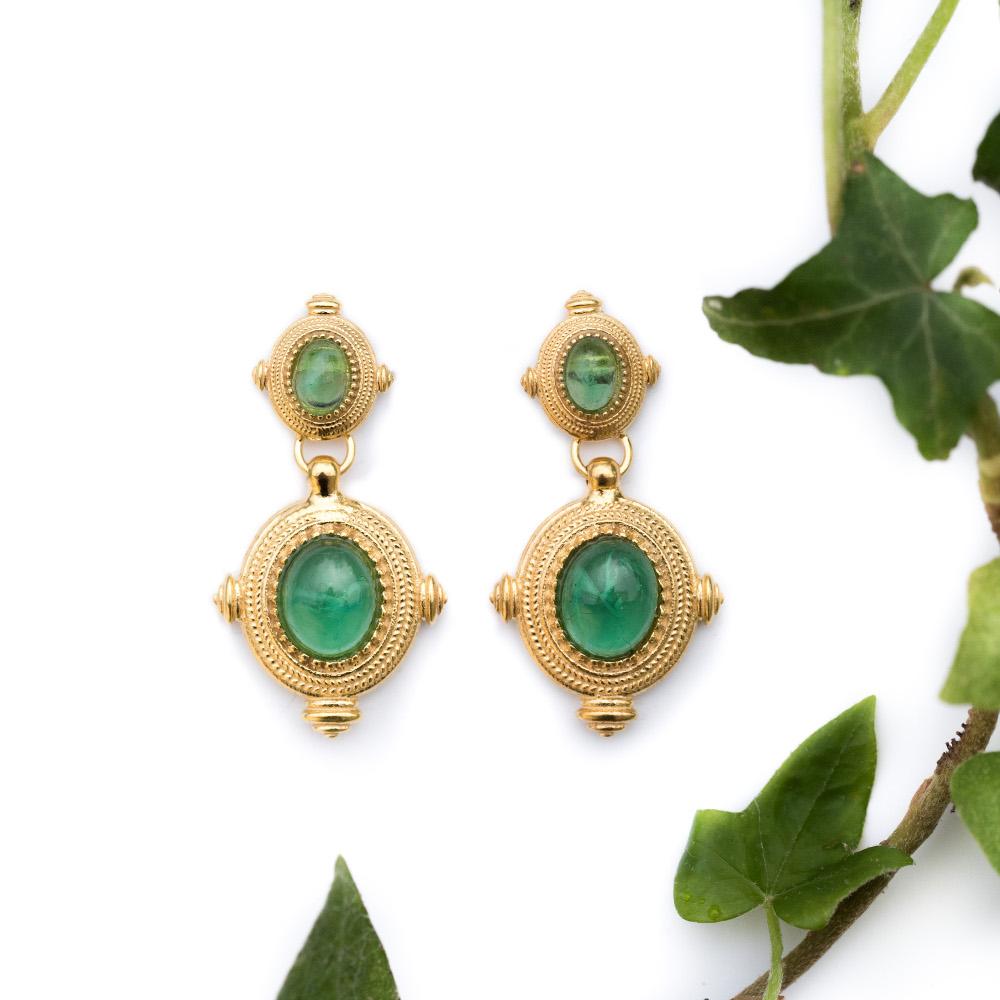 New Etruscan Spirit Vermeil Green Cristal Dangle Earrings 1