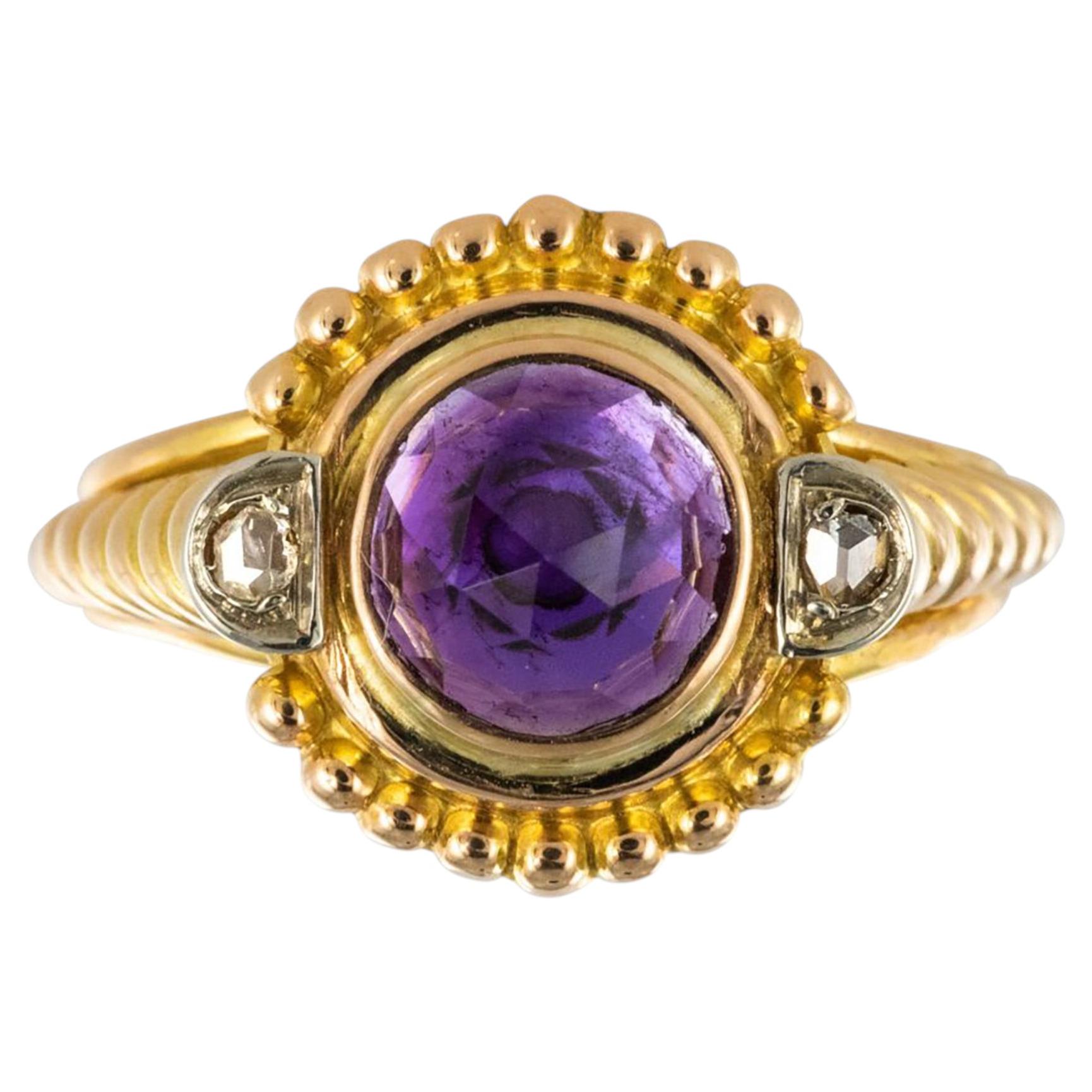 19. Jahrhundert Amethyst Diamanten 18 Karat Gelbgold Ring
