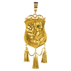 19th Century Emerald Yellow Gold Shield Floral Decorations Locket Pendant