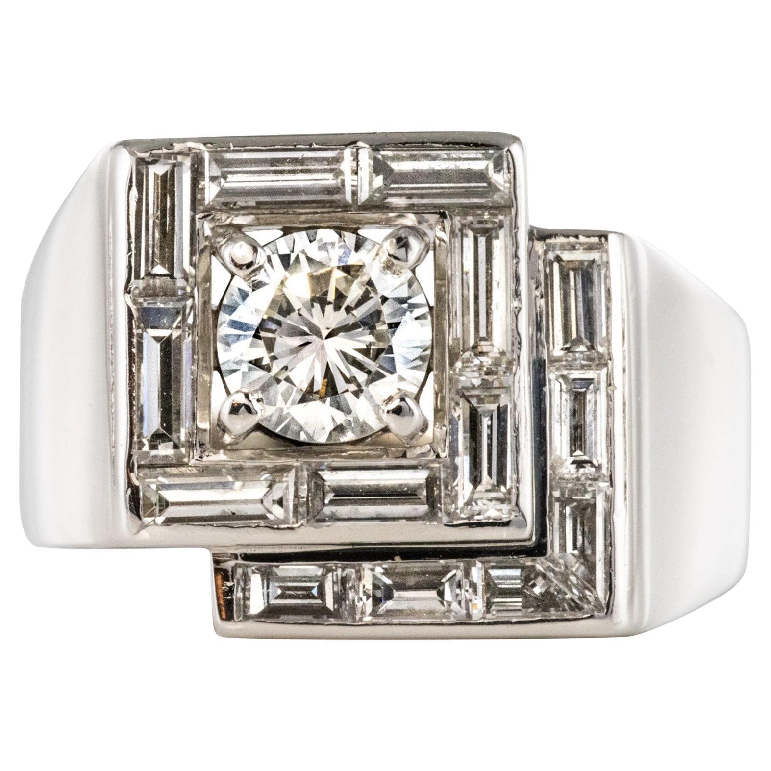 1930er Jahre Franzsisch Art Deco Diamanten Platin asymmetrischen Ring