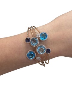Bracelet manchette avec Effy, topaze bleue, iolite et diamants, en or rose 14 carats