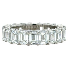 GIA 6.28 Carats Emerald Cut Diamond Eternity Band, Platinum, Size 6 1/4