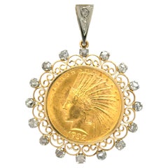 Vintage, 1932 United States of America $10 Gold Coin and Diamond Pendant