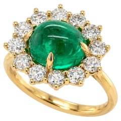 3.32 Carat Colombian Emerald and Diamond Ring, 18K Yellow Gold