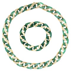 Vintage, Chrysoprase, Diamond and 18K Gold Necklace and Bracelet Suite