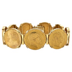 French Vintage Gold Coin Bracelet, 18K and 22K Yellow Gold