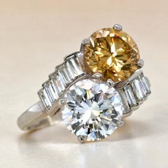 Vintage, 1950's Diamond and Natural Brown Diamond Toi Et Moi Ring, Platinum