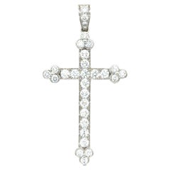Cartier Fance, 2.50 Carats Diamond Cross Pendant, 18K White Gold