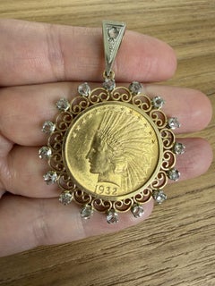 Vintage, 1932 United States of America $10 Gold Coin and Diamond Pendant