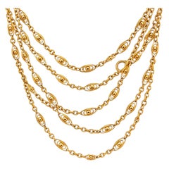 Late Victorian, Yellow Gold Fancy Link Muff Long Chain Necklace, 63 inches