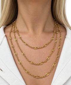 Late Victorian, Yellow Gold Fancy Link Muff Long Chain Necklace, 63 inches