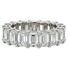 GIA 9.12 Carats Emerald Cut Diamond Eternity Band, Platinum, Size 6 1/2