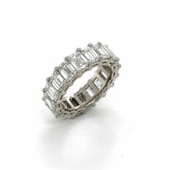 GIA 9.12 Carats Emerald Cut Diamond Eternity Band, Platinum, Size 6 1/2