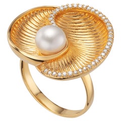Barock Perle und Diamant Gold Muschel Ring