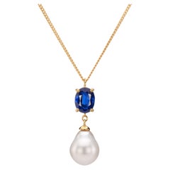 Kyanite and Baroque Pearl Drop Necklace