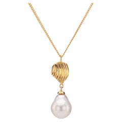 Gold Shell and Baroque Pearl Drop Necklace