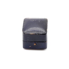 Antique Dark Blue Leather Effect Ring Box, Ivory Silk & Cream Velvet Interior