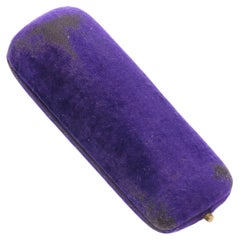 Antique Victorian Purple Velvet Stick Pin Box, Cream Velvet & Satin Interior