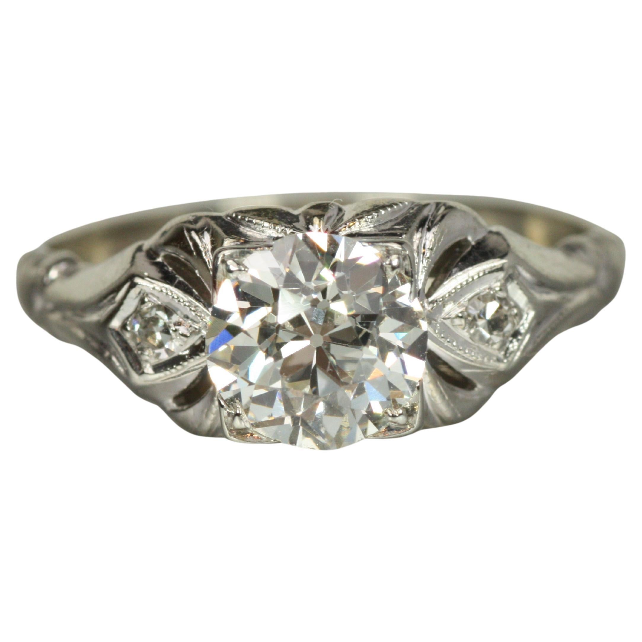 1930s Art Deco Engagement Ring – 0.85ct Old European & Round Diamonds 14K White