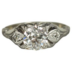 Anillo de compromiso Art Decó de los años 30 - 0,85ct Diamantes europeos antiguos y redondos 14K Blanco