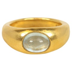 Aquamarine Gypsy Ring – Cabochon Cut in 22K Yellow Gold, Darlene deSedle