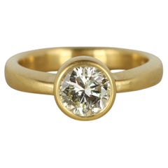 0.97 Carat Round Brilliant Cut Natural Diamond Bezel Engagement Ring