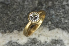 0.97 Carat Round Brilliant Cut Natural Diamond Bezel Engagement Ring
