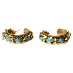 Gold-Tone Chain Link Hoop Earrings, in the Style of Chanel, Circa Late-20th Cent