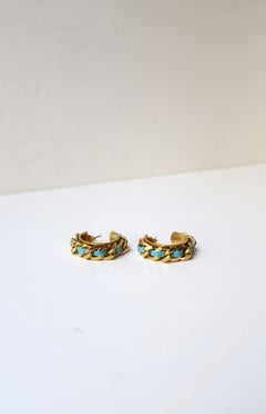 Gold-Tone Chain Link Hoop Earrings, in the Style of Chanel, Circa Late-20th Cent