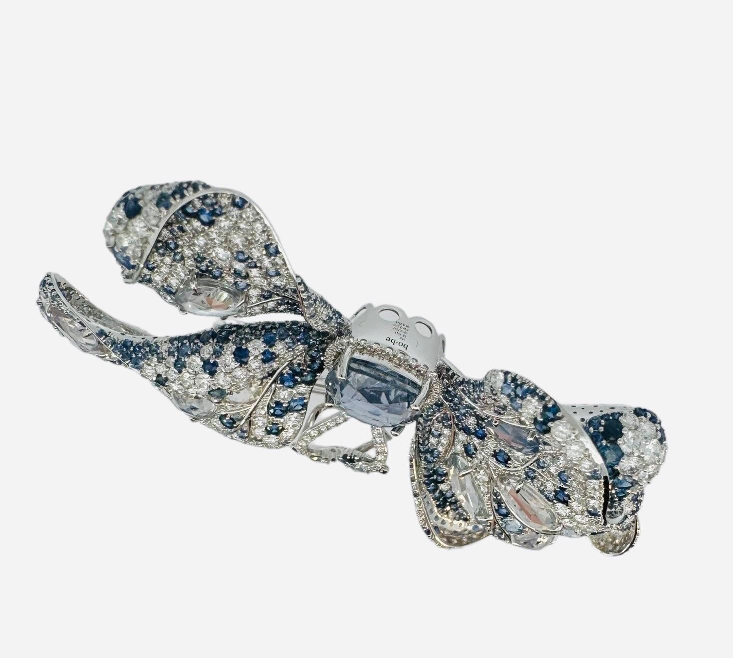 GIA Certified 12.01 Carat Sapphire and Diamond Butterfly Brooch For Sale 2