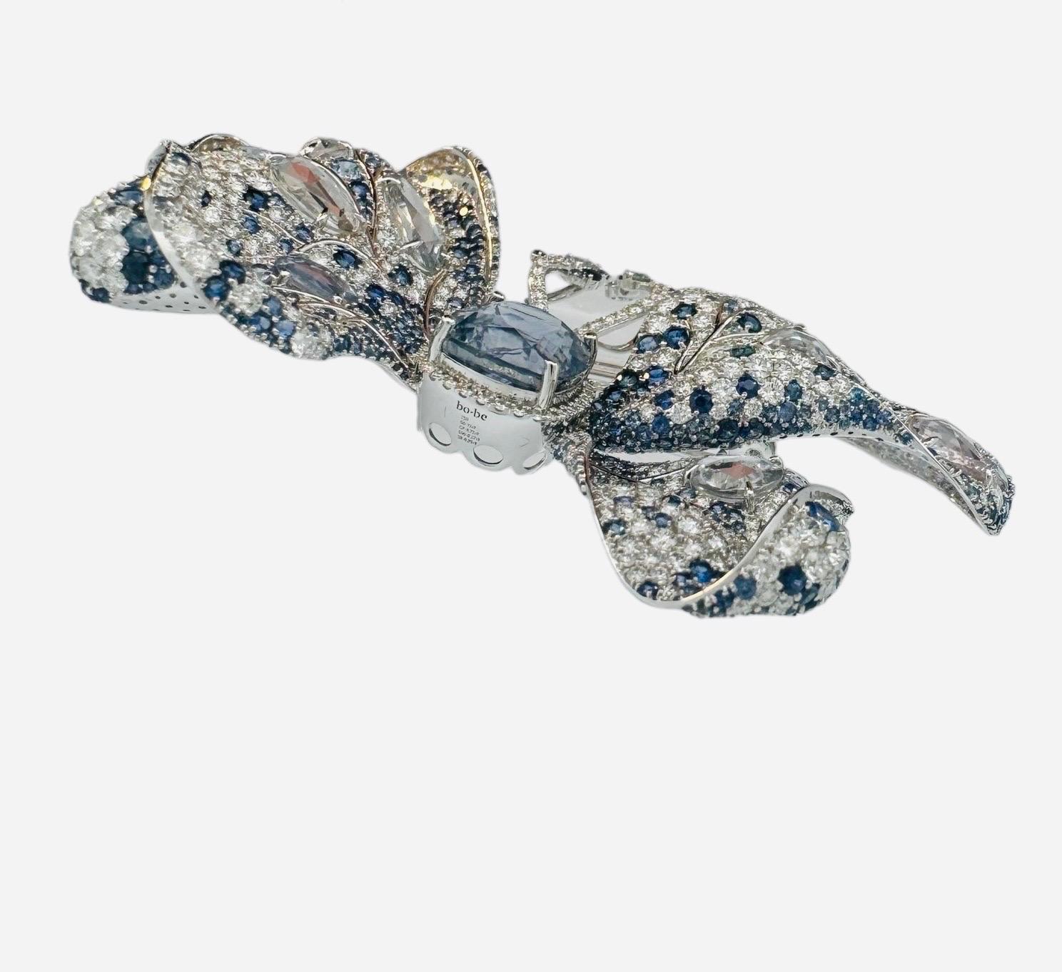 GIA Certified 12.01 Carat Sapphire and Diamond Butterfly Brooch For Sale 5