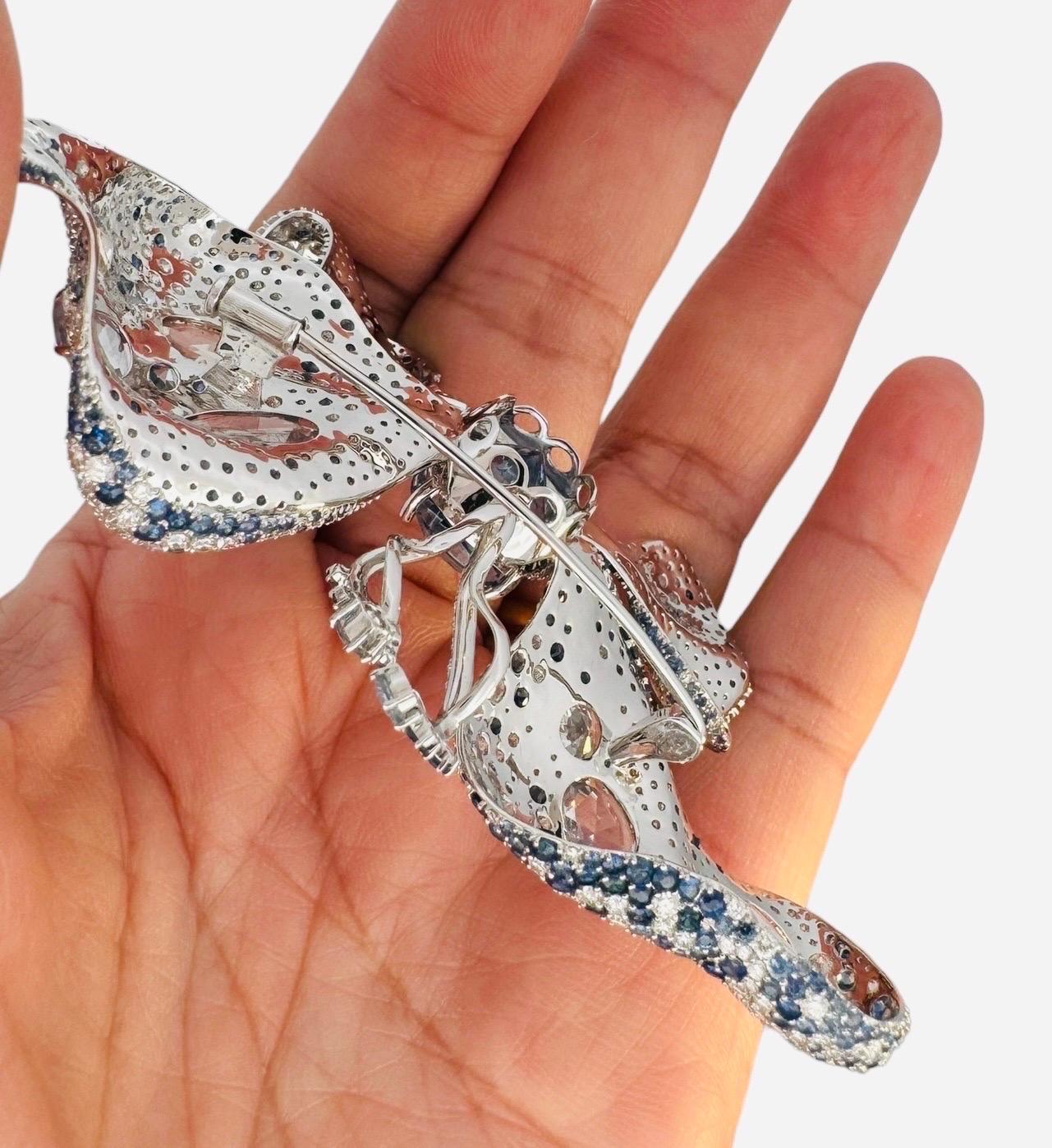 GIA Certified 12.01 Carat Sapphire and Diamond Butterfly Brooch For Sale 9