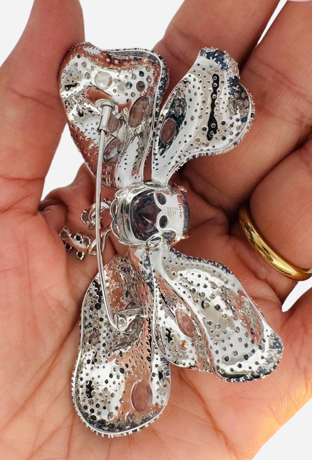 GIA Certified 12.01 Carat Sapphire and Diamond Butterfly Brooch For Sale 11