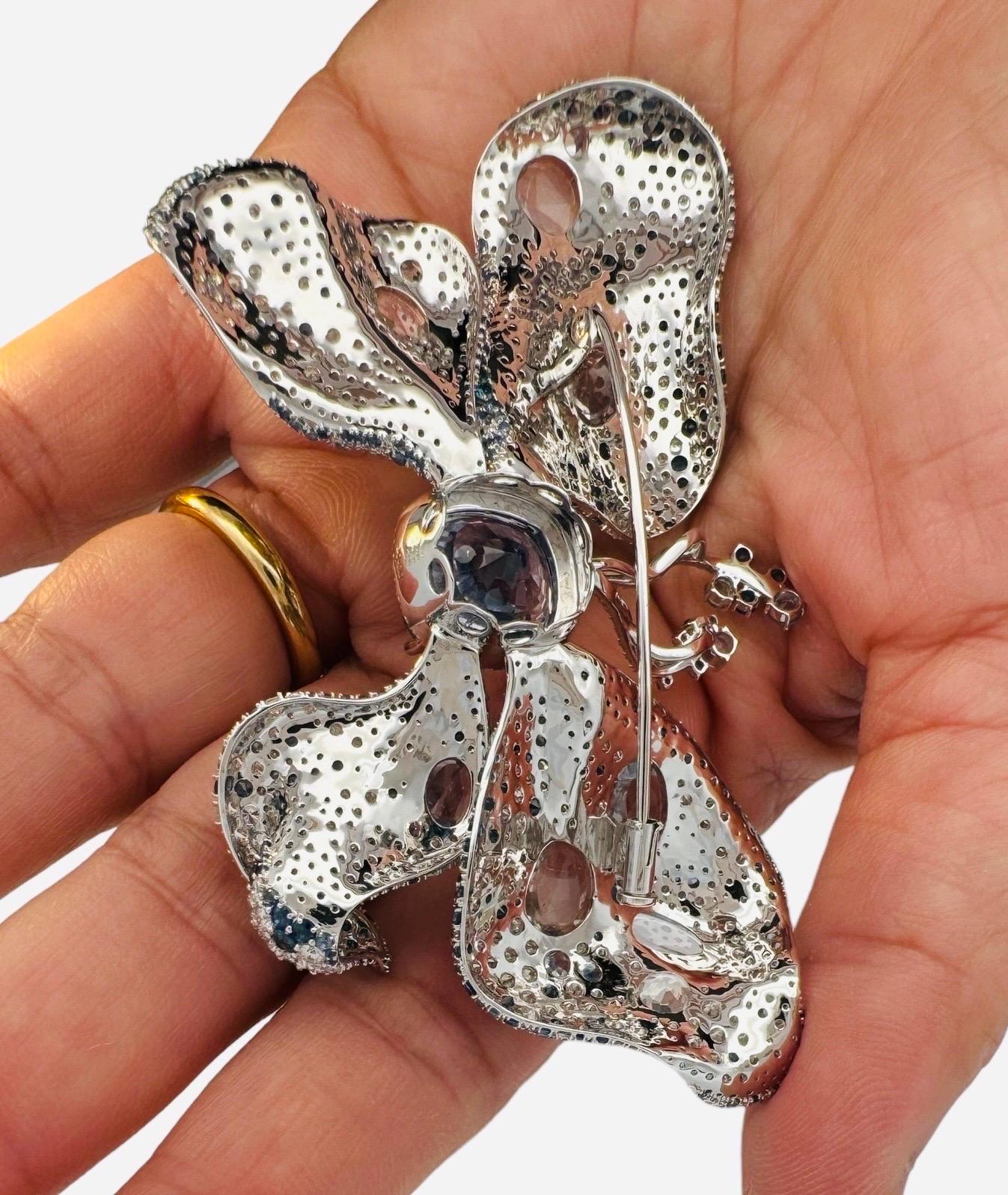 GIA Certified 12.01 Carat Sapphire and Diamond Butterfly Brooch For Sale 13
