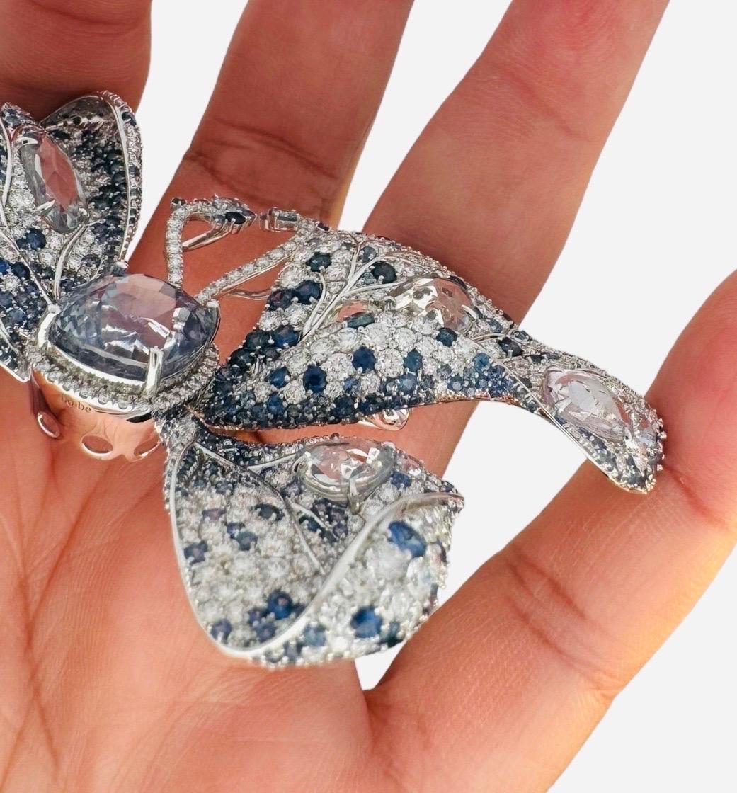 GIA Certified 12.01 Carat Sapphire and Diamond Butterfly Brooch For Sale 15