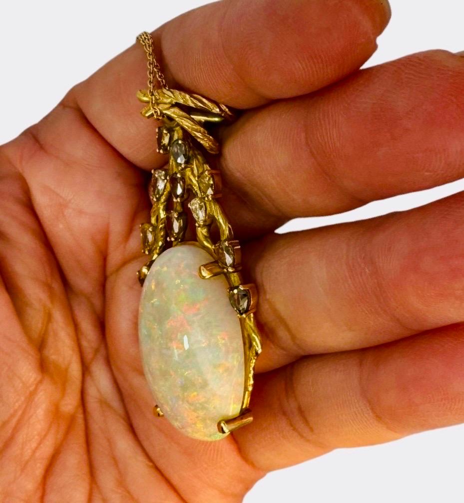27.00 Carat  Australian Opal and Diamond Branch Motif Pendant For Sale 4