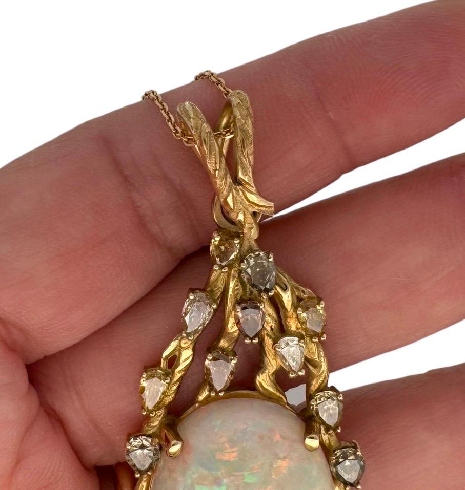 27.00 Carat  Australian Opal and Diamond Branch Motif Pendant For Sale 5