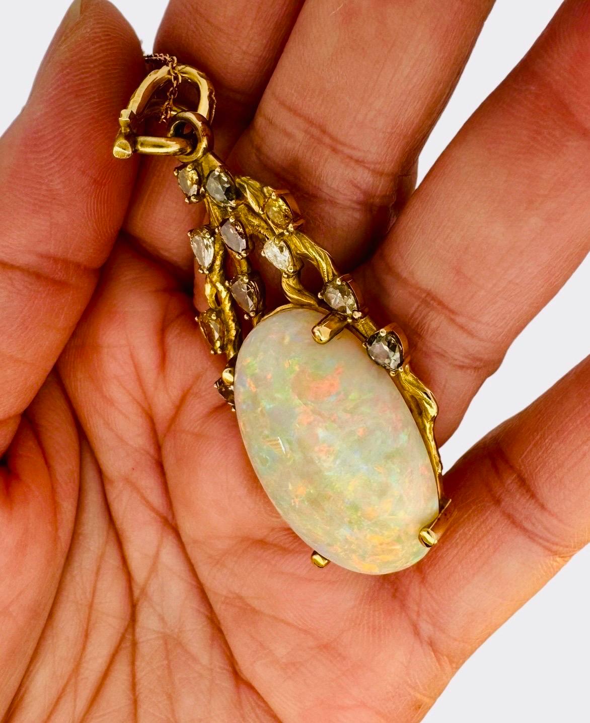 27.00 Carat  Australian Opal and Diamond Branch Motif Pendant For Sale 6