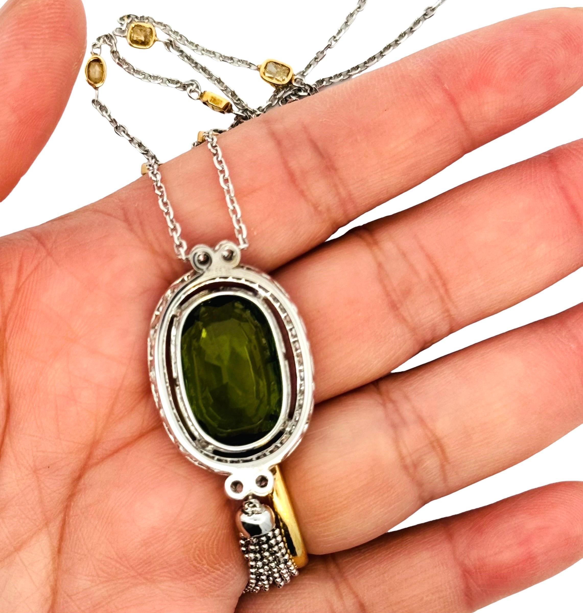 Collar de gota de peridoto y diamantes de 20,55 quilates en venta 5