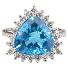 Swiss Topaz & Diamond Ring - 18K Solid White Gold - Medium Size