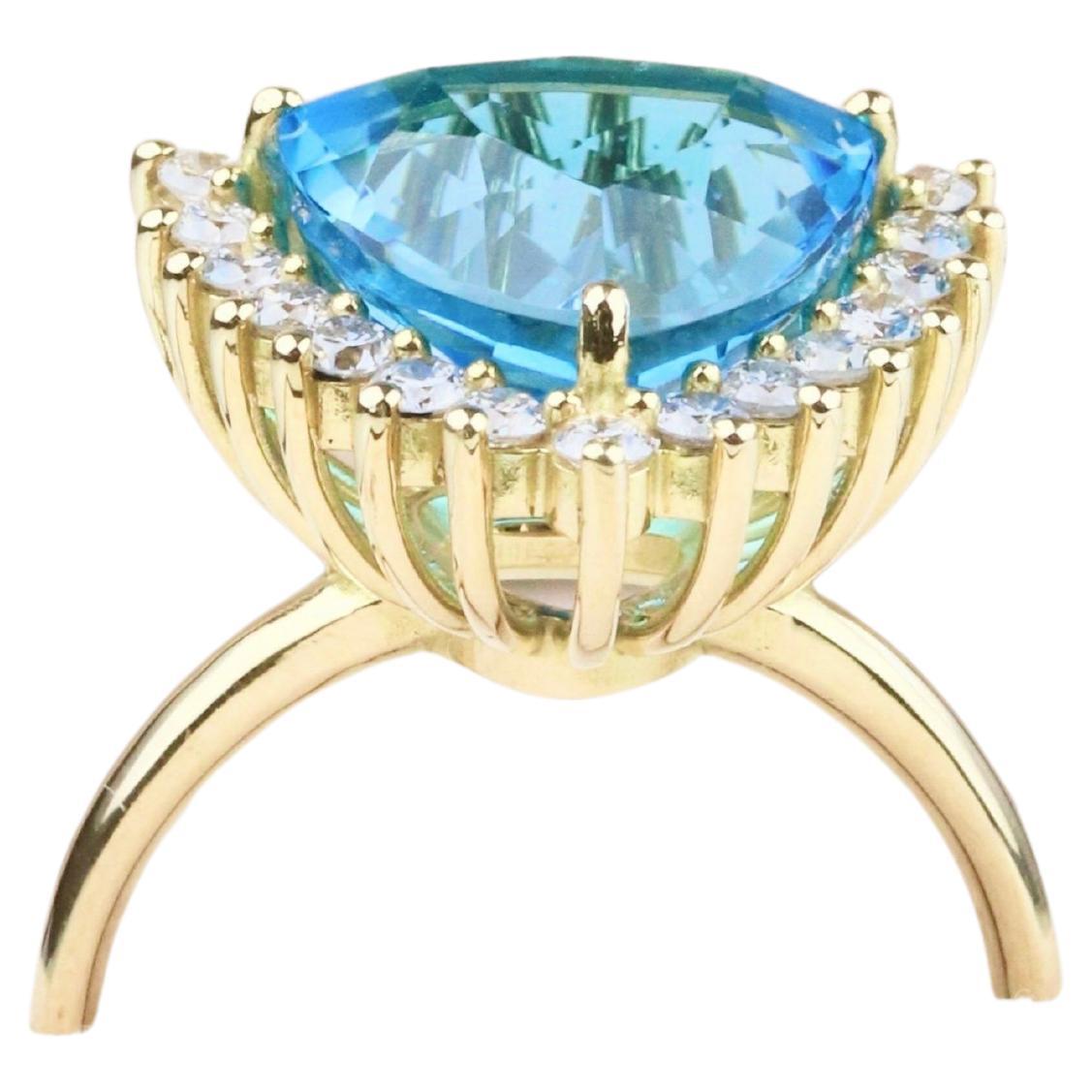 Swiss Topaz Ring & Diamond - 18K Solid Yellow Gold - Medium Size