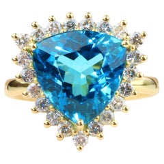 Swiss Topaz Ring & Diamond - 18K Solid Yellow Gold - Medium Size
