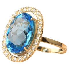 Swiss Topaz Ring & Diamond - 18K Solid Yellow Gold