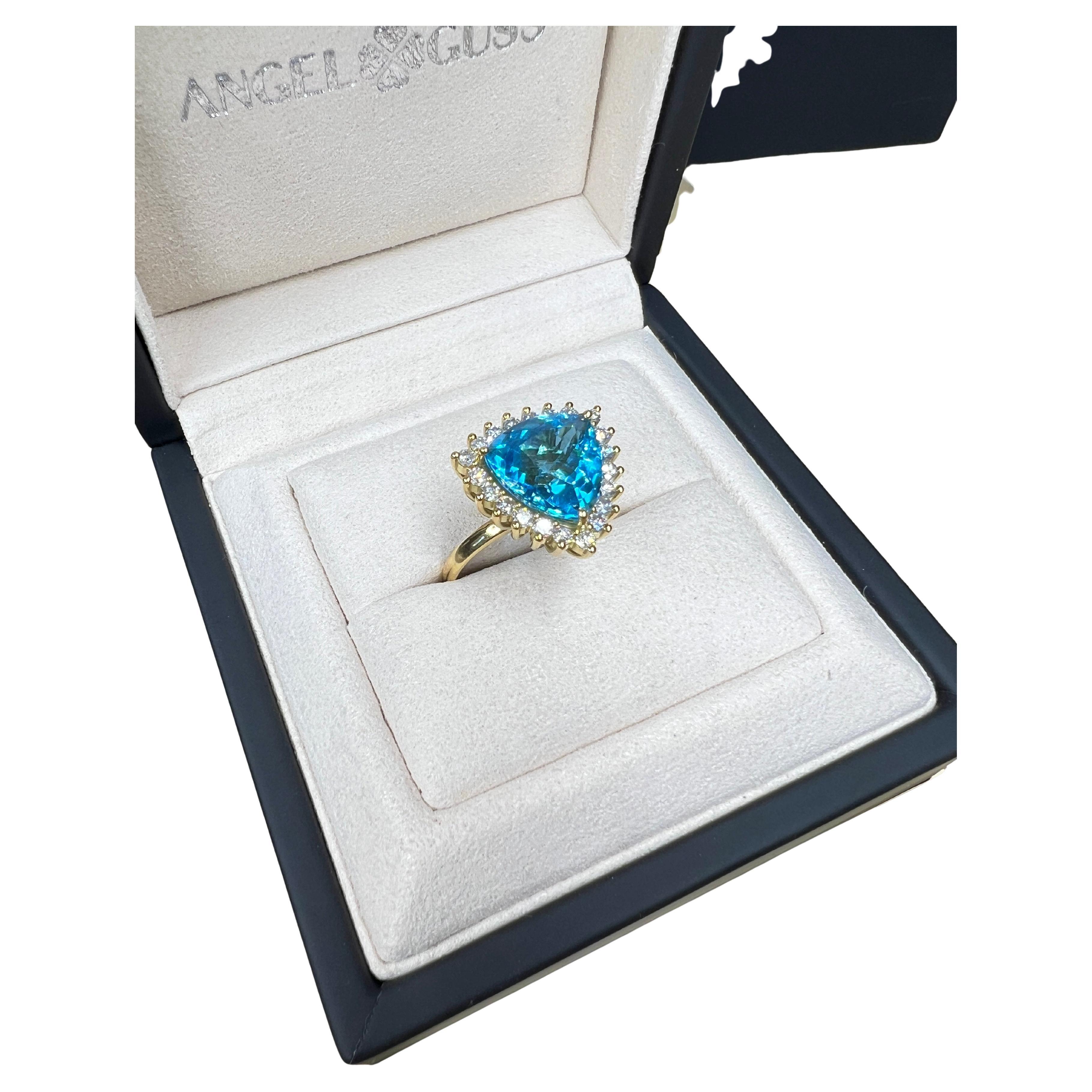 Bague suisse topaze et diamant - or jaune massif 18 carats - taille moyenne